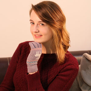 Snowflake Printed Knitted Touchscreen Gloves