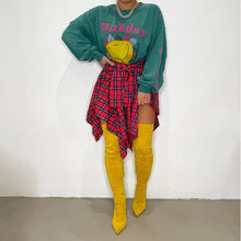 Load image into Gallery viewer, Women's Plaid Print Asymmetrical Hem Skirt