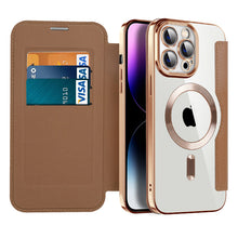 Load image into Gallery viewer, Transparent Electroplated Magnetic Leather Flip Case for iPhone
