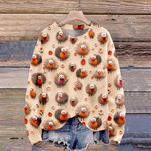 Load image into Gallery viewer, Christmas Cute Little Turkeys Print Knit Pullover Sweater