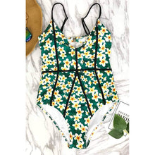 Load image into Gallery viewer, Green Flowers Print One-Piece Swimsuit