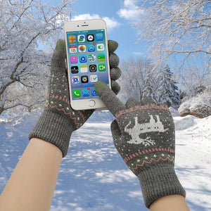 Snowflake Printed Knitted Touchscreen Gloves