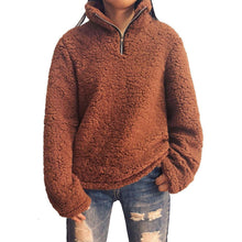 Load image into Gallery viewer, Zipper Collar Faux Fur Teddy Pullover