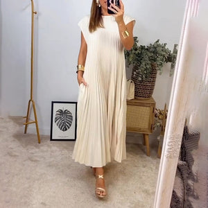 Women Pleated Simple Solid Color Dress