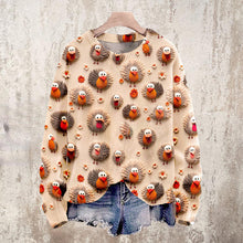 Load image into Gallery viewer, Christmas Cute Little Turkeys Print Knit Pullover Sweater