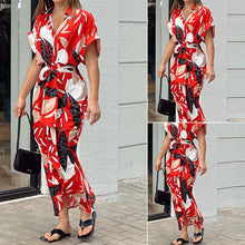 Load image into Gallery viewer, Lapel Tie Leaf Print Dress
