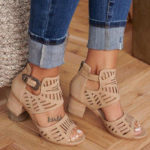 Load image into Gallery viewer, Buckle Hollow Heeled Sandals