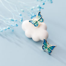 Load image into Gallery viewer, Blue and Gold Butterfly Stud Earrings