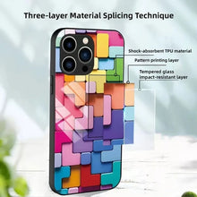 Load image into Gallery viewer, Flat 3D Square Pattern Glass Case Cover Compatible with iPhone