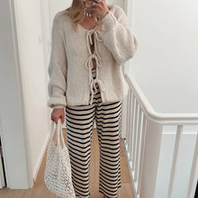 Load image into Gallery viewer, Women's Solid Color Tie Neck Drop Shoulder Cardigan