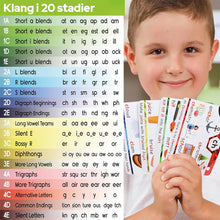 Load image into Gallery viewer, Fonikk-kort - Lær å lese på 20 trinn - Digrafer, CVC-blandinger, lange vokallyder