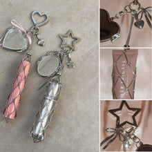 Load image into Gallery viewer, Silver Mesh Lipstick Pouch Bag Chain Charm with Star/Heart Accent