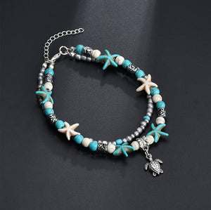 Sea turtle Anklet Starfish Turquoise