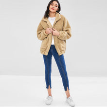 Load image into Gallery viewer, Lapel Zipper Plush Coat