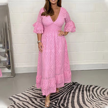 Load image into Gallery viewer, Embroidery Anglaise Frill Sleeve Midi Dress
