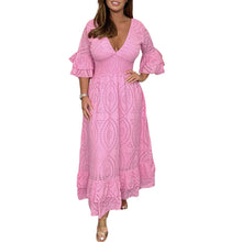 Load image into Gallery viewer, Embroidery Anglaise Frill Sleeve Midi Dress