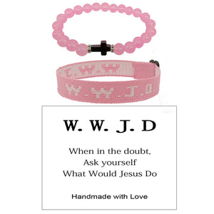 WWJD Cross Beaded Bracelet Set