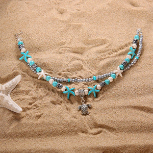 Sea turtle Anklet Starfish Turquoise