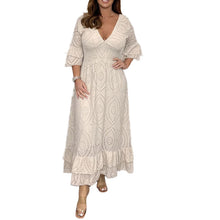 Load image into Gallery viewer, Embroidery Anglaise Frill Sleeve Midi Dress