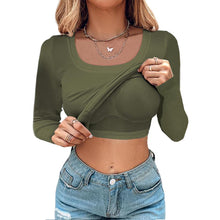 Load image into Gallery viewer, U Neck Built-in Bra Long Sleeve Tight Top