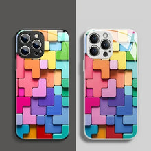 Load image into Gallery viewer, Flat 3D Square Pattern Glass Case Cover Compatible with iPhone