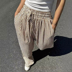Loose and versatile high-waisted elastic wide-leg pants