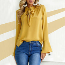 Load image into Gallery viewer, Magoloft™ Lace-up Long Sleeve Chiffon Blouse