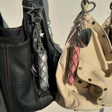 Load image into Gallery viewer, Silver Mesh Lipstick Pouch Bag Chain Charm with Star/Heart Accent