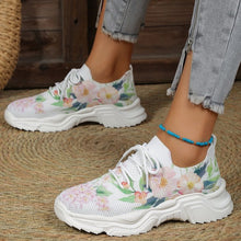 Load image into Gallery viewer, Floral Print Lace-up Breathable Sneakers