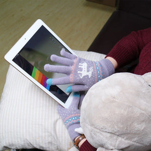 Snowflake Printed Knitted Touchscreen Gloves