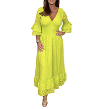 Load image into Gallery viewer, Embroidery Anglaise Frill Sleeve Midi Dress