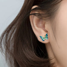 Load image into Gallery viewer, Blue and Gold Butterfly Stud Earrings