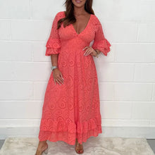 Load image into Gallery viewer, Embroidery Anglaise Frill Sleeve Midi Dress