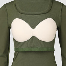 Load image into Gallery viewer, U Neck Built-in Bra Long Sleeve Tight Top