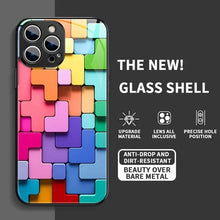 Load image into Gallery viewer, Flat 3D Square Pattern Glass Case Cover Compatible with iPhone
