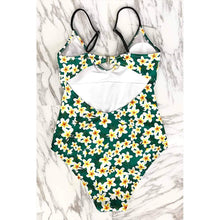 Load image into Gallery viewer, Green Flowers Print One-Piece Swimsuit
