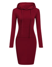 Load image into Gallery viewer, Women Stripes Pocket Knee Length Slim Casual Pullover Hoodie Dress