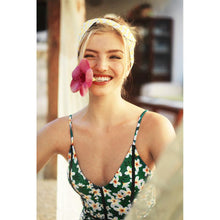 Load image into Gallery viewer, Green Flowers Print One-Piece Swimsuit