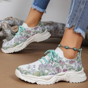 Floral Print Lace-up Breathable Sneakers