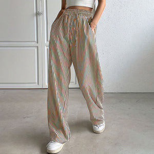 Loose and versatile high-waisted elastic wide-leg pants