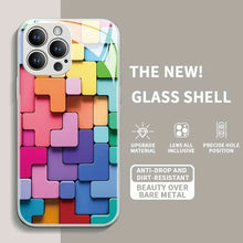 Load image into Gallery viewer, Flat 3D Square Pattern Glass Case Cover Compatible with iPhone