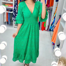 Load image into Gallery viewer, Embroidery Anglaise Frill Sleeve Midi Dress