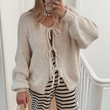 Load image into Gallery viewer, Women's Solid Color Tie Neck Drop Shoulder Cardigan