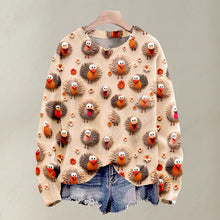 Load image into Gallery viewer, Christmas Cute Little Turkeys Print Knit Pullover Sweater