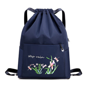 Embroidered Backpack with Drawstring
