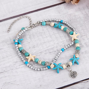 Sea turtle Anklet Starfish Turquoise