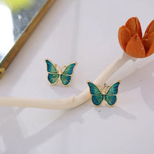 Load image into Gallery viewer, Blue and Gold Butterfly Stud Earrings