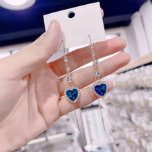 Load image into Gallery viewer, Exquisite Blue Heart Gemstone Threader Earrings