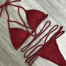 Load image into Gallery viewer, Solid Color Lace-Up Swimsuit