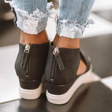 Load image into Gallery viewer, Women's Cut-Out Wedge Sneakers Back Zipper Shoes